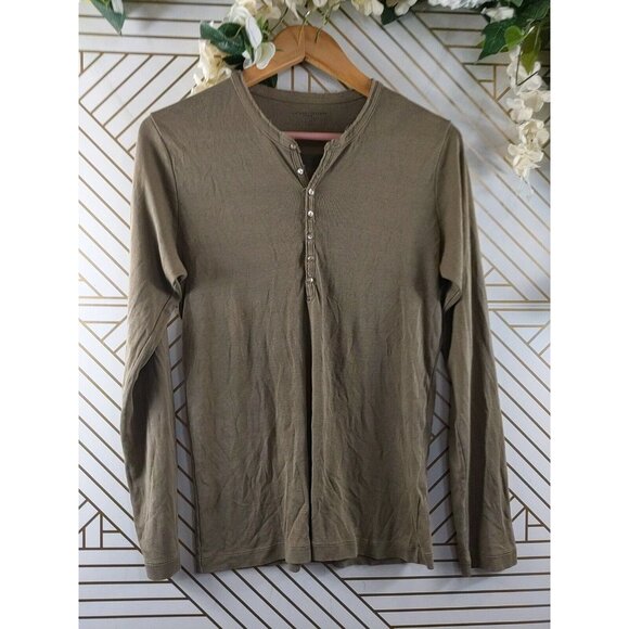Filatures Du Lion Deluxe Tee Shirt Henley Long Sleeve Brown 100% Cotton Size L - Picture 3 of 8